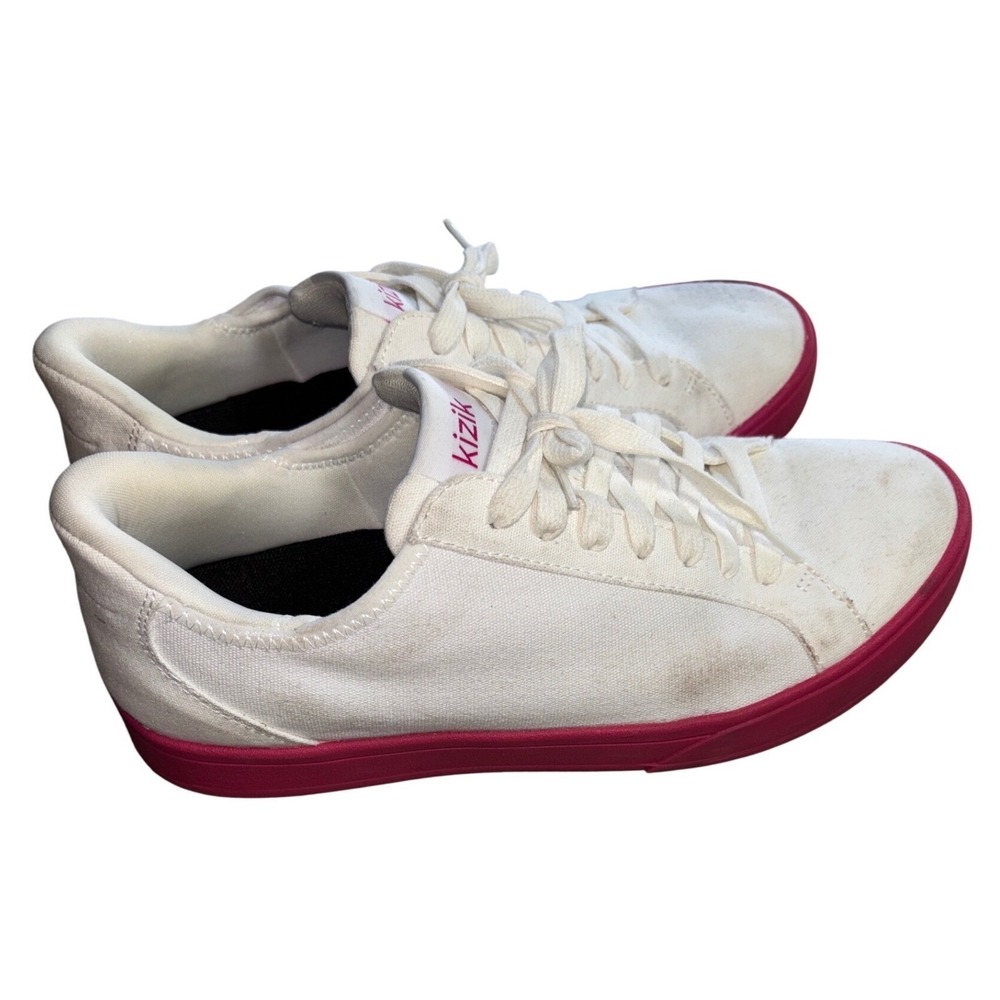 Kizik Irvine Hands-Free Slip On Sneakers White‎ Pink Canvas Womens 8.5 Mens 7